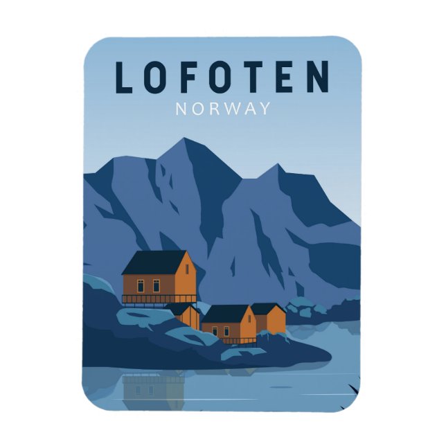 Ímã Lofoten Norway Viagem Vintage Art (Vertical)