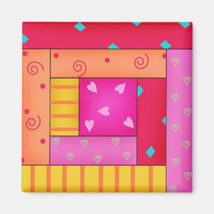 Imã Log Cabin Quilkt Block Art Square Magnet