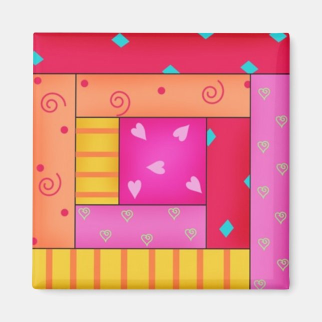 Imã Log Cabin Quilkt Block Art Square Magnet (Frente)