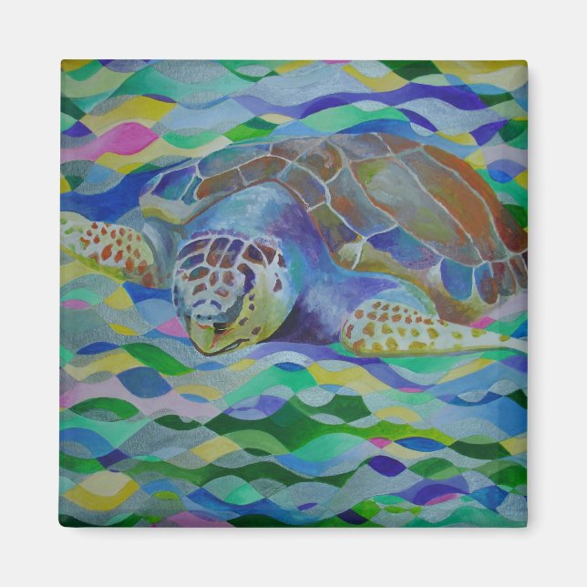 Imã Loggerhead Turtle Colorida Art (Frente)
