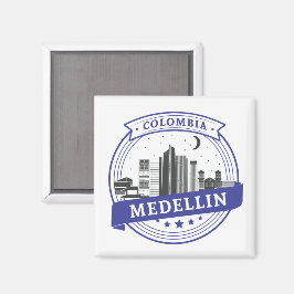 Imã Logotipo Cityscape Blue White Medellin Colombia
