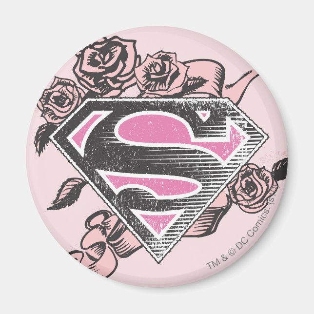 Imã Logotipo da Supergirl com Rosas (Frente)