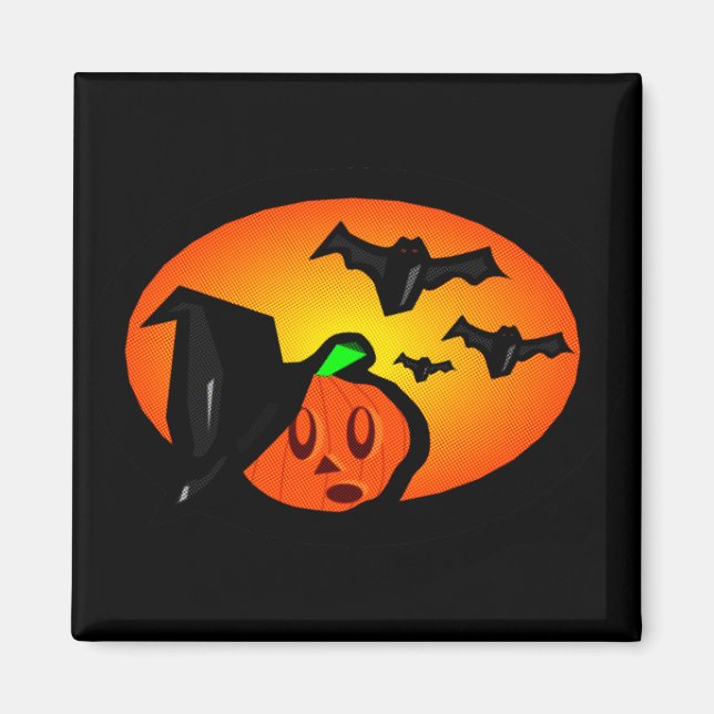 Imã Logotipo de Meio-Tom Laranja Jack Pumpkin e Bats (Frente)