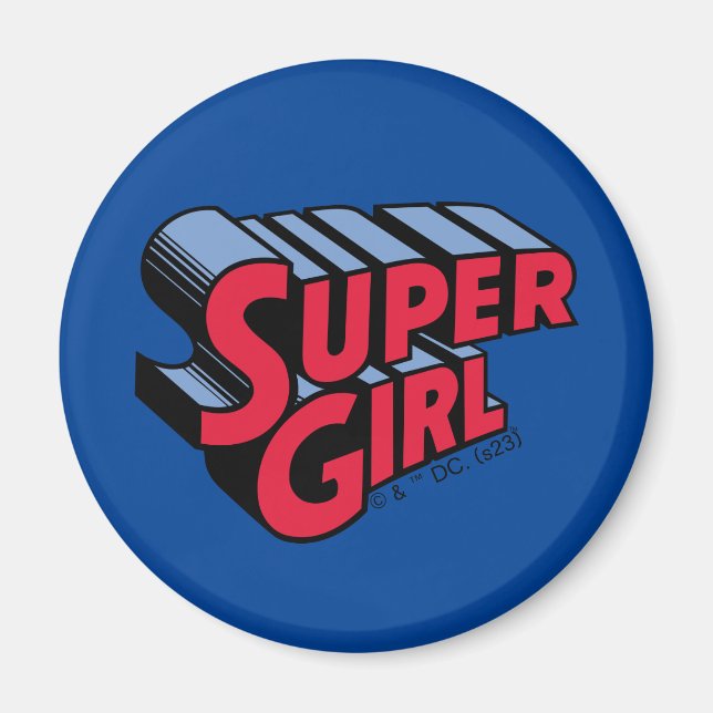Imã Logotipo de nome empilhado da Supergirl vermelha e (Frente)