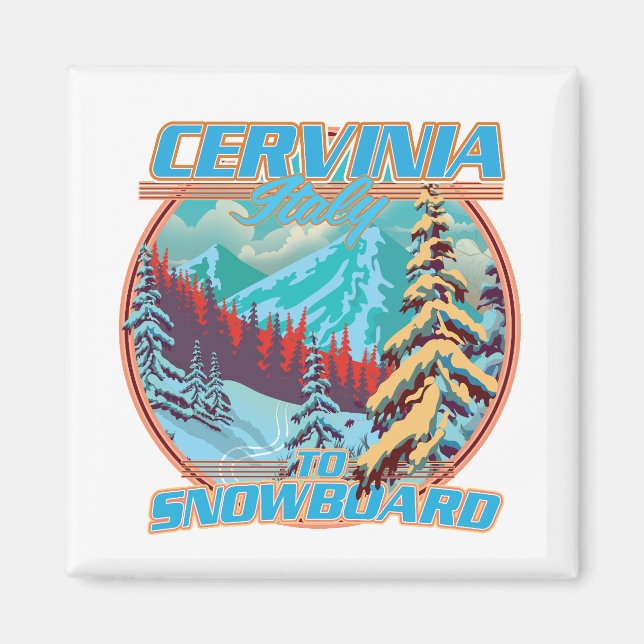 Imã logotipo de snowboard Cervinia Itália (Frente)
