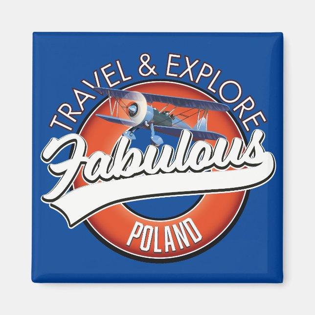 Imã logotipo de viagem explorar fabulosa Polônia (Frente)