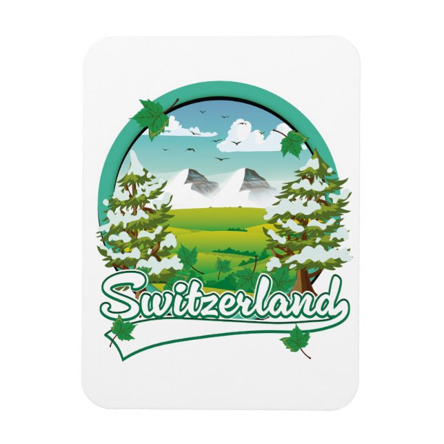Ímã logotipo de viagem retrô da Suíça (Vertical)