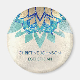 Imã logótipo do lótus da folha de ouro azul-tênue