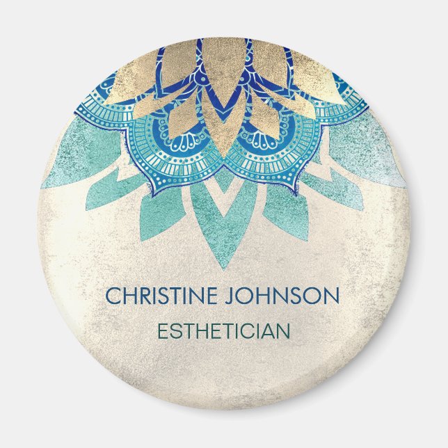 Imã logótipo do lótus da folha de ouro azul-tênue (Frente)