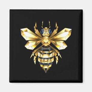 Imã Logotipo Faux Gold Foil Polygonal da Abelha em Pre