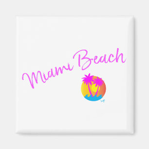 Imã Logotipo Miami-Praia-Sol-palms-rosa