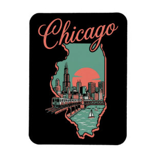Ímã Logotipo Minimalista da Cidade de Chicago Illinois
