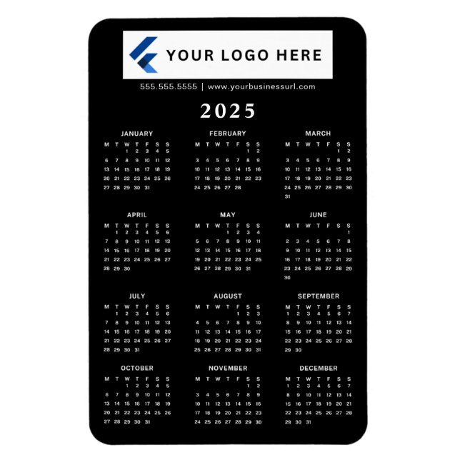Ímã Logotipo Preto Calendário Mensal 2025 (Vertical)
