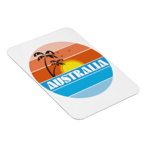Ímã logotipo retrô do pôr do sol australiano dos anos