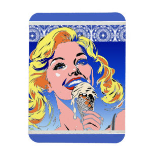 Ímã Loira Comendo Sorvete Colorido Estilo Pop Art dos 