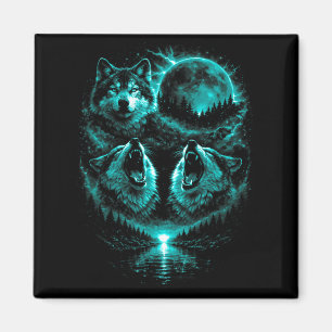 Imã Lol 3 Lobo Uivando Na Floresta Lua Azul Gelo