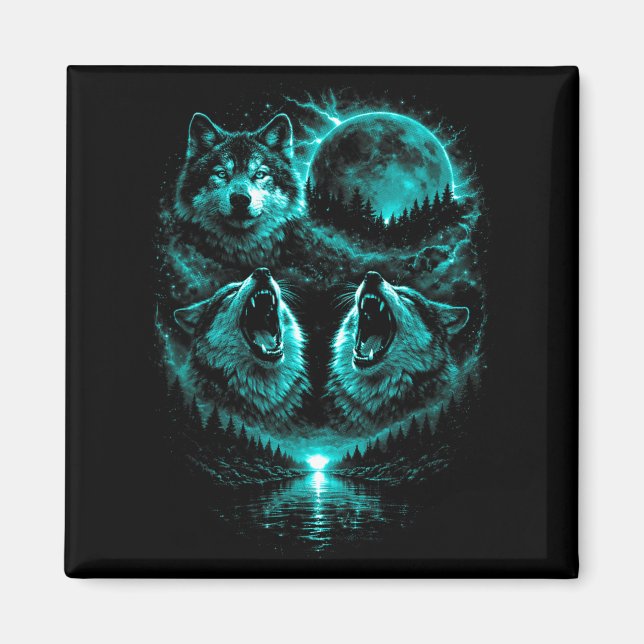 Imã Lol 3 Lobo Uivando Na Floresta Lua Azul Gelo (Frente)