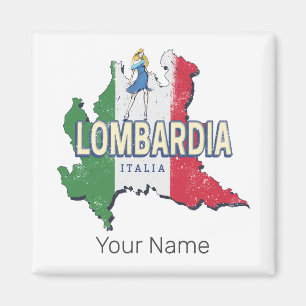 Imã Lombardia Itália Retro Região Mapa Vintage Souveni