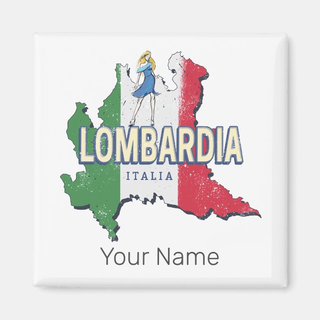 Imã Lombardia Itália Retro Região Mapa Vintage Souveni (Frente)