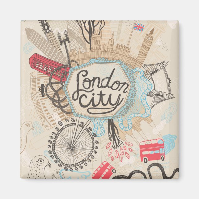 Imã London City Doodle Art (Frente)