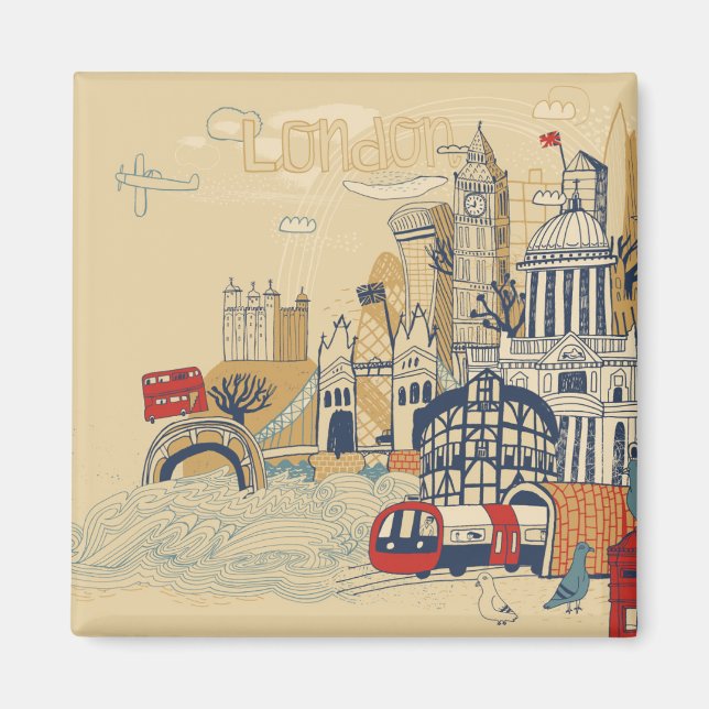 Imã London Doodle Scene (Frente)
