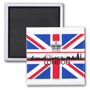 Imã London England City Skyline Union Jack Flag Magnet