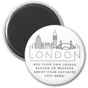 Imã London Skyline   Mensagem de Cidade Personalizada 