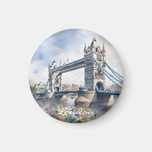Imã London Tower Bridge Viagem Watercolor
