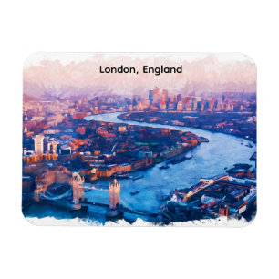 Ímã Londres Inglaterra Aquarela Paisagem Aérea da Cida