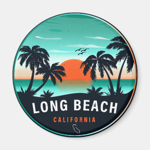 Imã Long Beach California Retro Sunset Souvenirs 80s