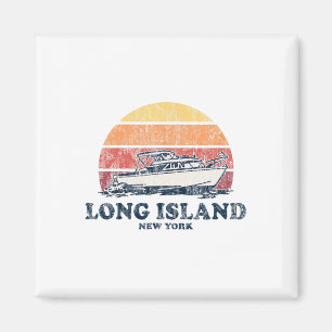 Imã Long Island Ny Barco Vintage 70s Desenho Retro De
