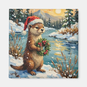 Imã Lontra Vintage com Coroa de Natal pela Frozen