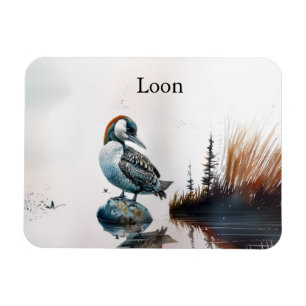 Ímã Loon Majestoso em uma Rocha Aquarela Personalizáve