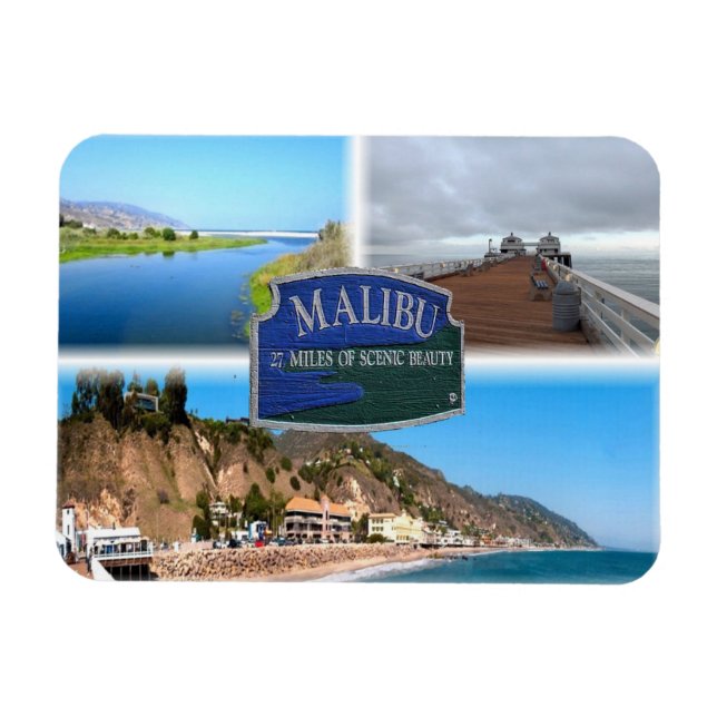 Ímã Los Angeles - Malibu - Lagoa - Pier - praia (Horizontal)