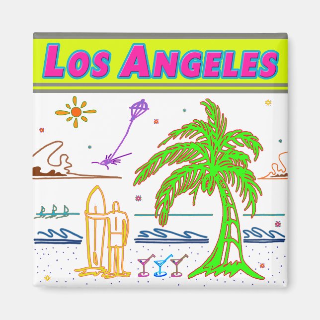 Imã "Los Angeles" Surfer Beach Magnet (Frente)