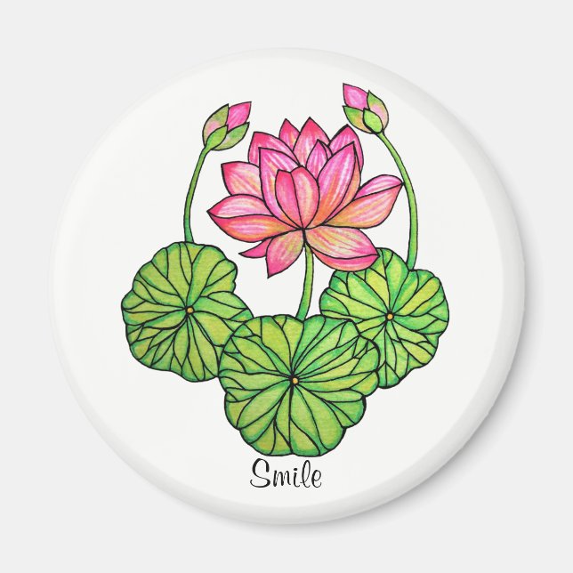 Imã Lotus Cor-de-Água Rosa com Compartimentos e Folhas (Frente)