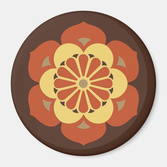Imã Lotus Flower Mandala, Brown, Rusta e Amarelo (Frente)