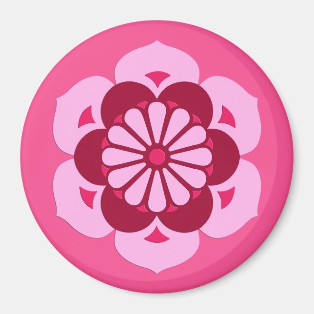 Imã Lotus Flower Mandala, Fuchsia Pink e Burgundy (Frente)