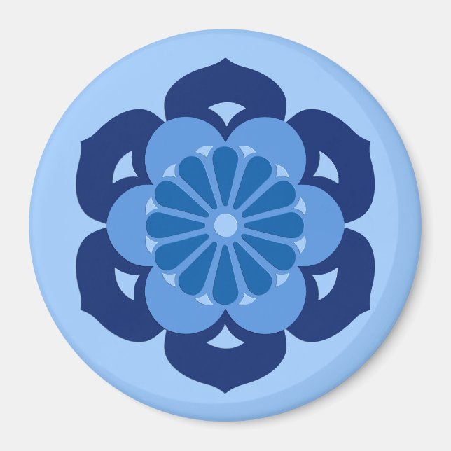 Imã Lotus Flower Mandala, Indigo e Azul Claro (Frente)