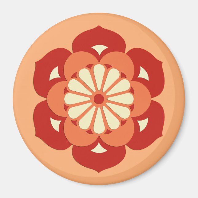 Imã Lotus Flower Mandala, Pastel Orange e Mandarin (Frente)
