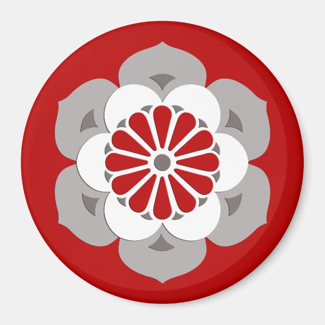 Imã Lotus Flower Mandala, Vermelho Escuro, Cinzas e Br (Frente)