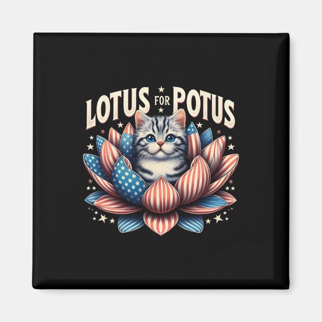 Imã Lotus For Potus USA Flag Cat Lovers Kamala Harris (Frente)