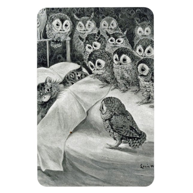 Ímã Louis Wain Cat Nightmare Owl Bird (Vertical)