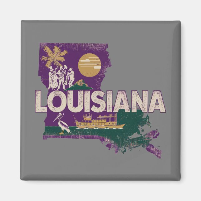 Imã Louisiana Retro State Silhouette (Frente)