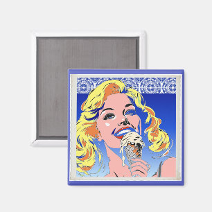 Imã Loura Comendo Sorvete Colorido Estilo Pop Art dos