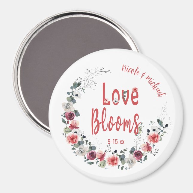Imã Love Blooms Personalizado Noiva Noiva Casada (Front/Back)