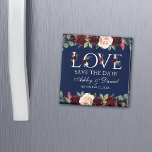 Imã Love Blue Burgundy Watercolor Floral Salvar a Data<br><div class="desc">Imã salve a data de Amor Floral com Bordo Azul de Aquarela - Quadrado</div>