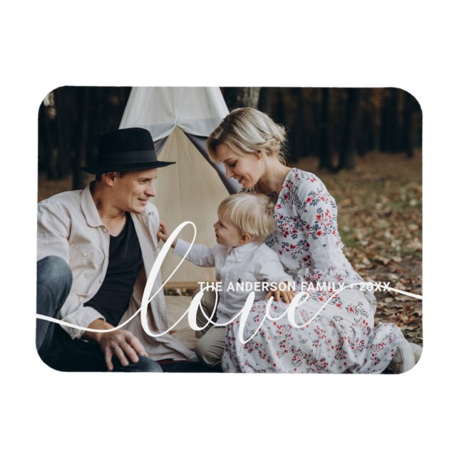 Ímã 'Love' Foto personalizada da família com nome pers (Horizontal)