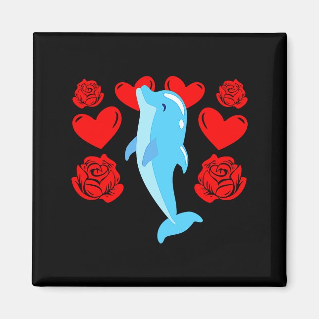 Imã Love Heart Valentines Day Roses Dolphin Boys Kids  (Frente)