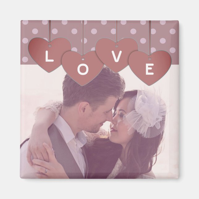 Imã Love Hearts Banner Romantic Overlaid Custom Photo (Frente)